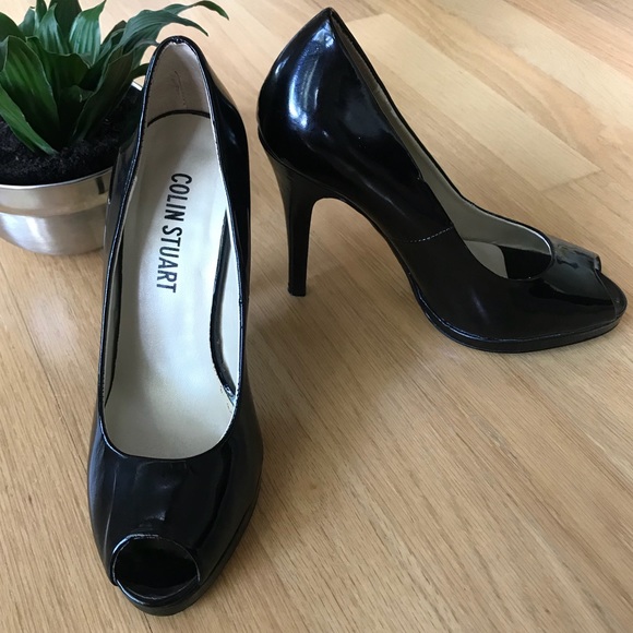 Colin Stuart Black Peep Toe Patent Leather Heels - Picture 2 of 8